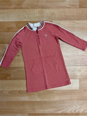 GUESS Girls Long Sleeve Dress Rose Pink Quarter Zip Logo Size 4